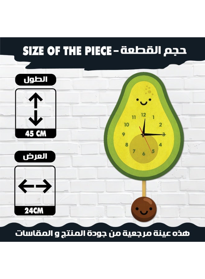 This avocado-shaped pendulum wall clock combines modern design and vibrant colors, with a silent movement and excellent quality, adding an attractive decorative touch to any space. - Image 3